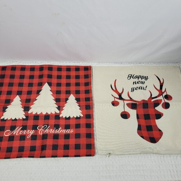 Lot Of Four Christmas‎ Pillow Covers Buffalo Plaid 18" Zipper Closure New - Picture 5 of 5